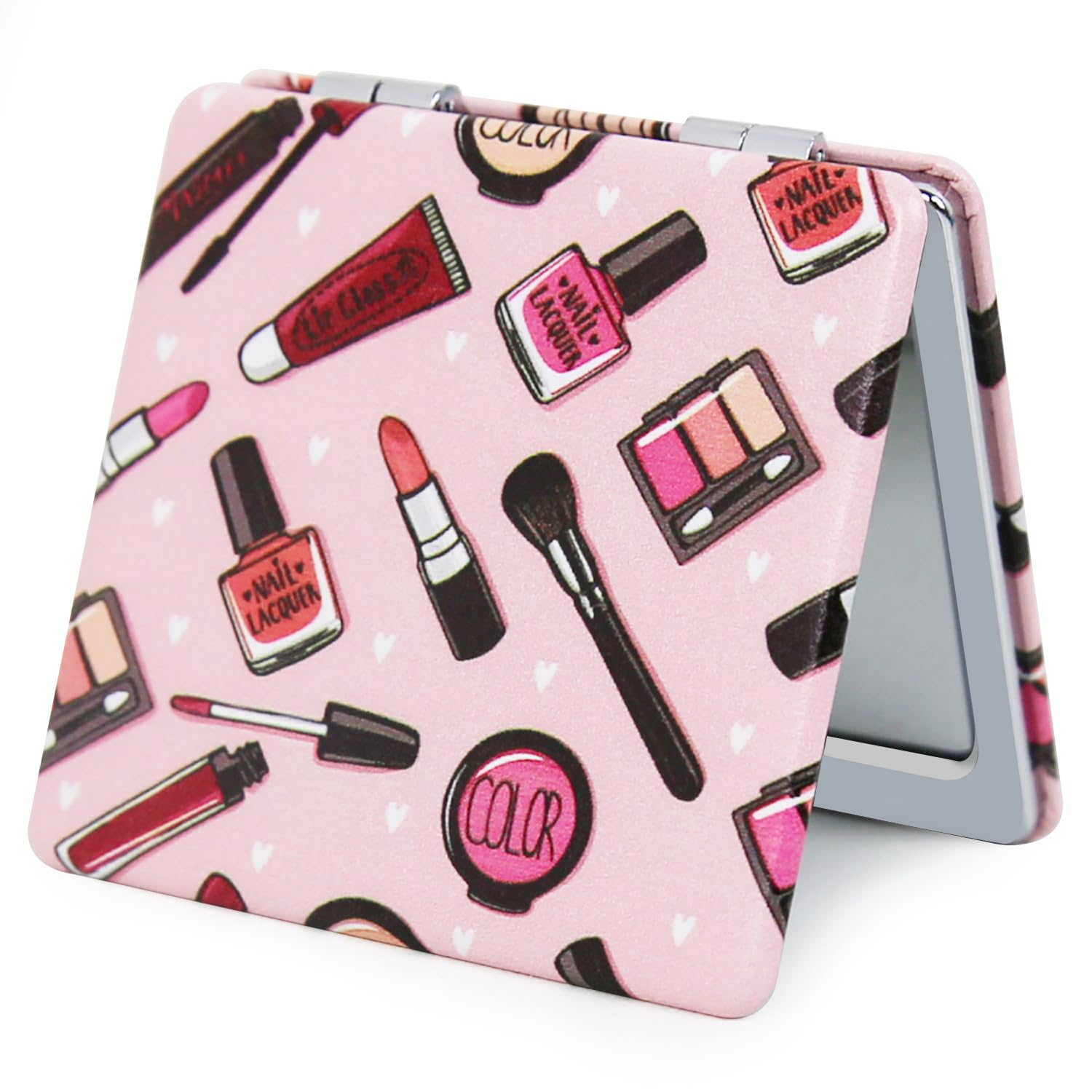 Pocket Mirror for Women, Square 2.8” Metal Frame PU Common Style Double Sided Mini Magnifying 1X/3X Mirror for Purse Compact Travel Mirror (Common01)