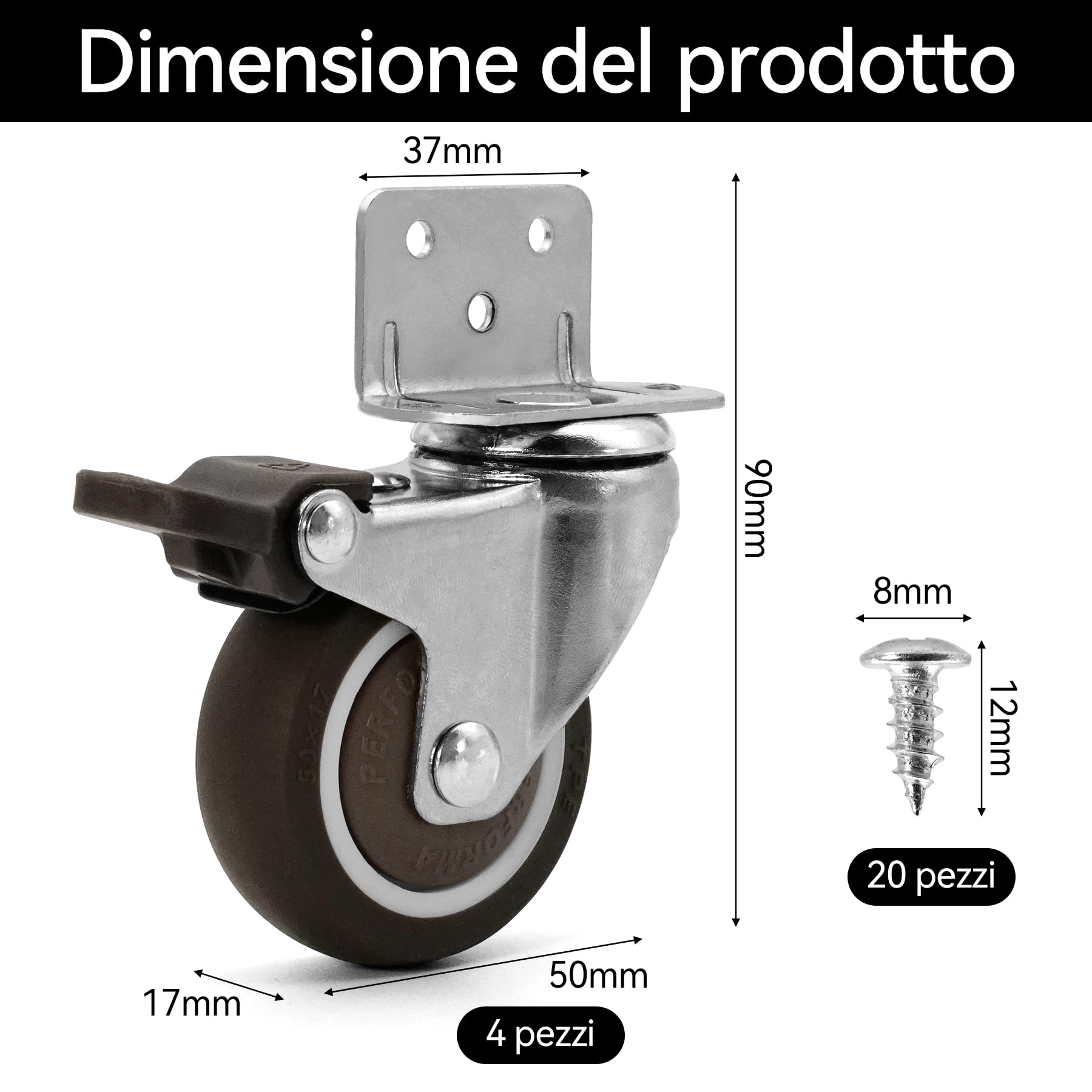 W B D WEIBIDA 25 Rotelle per obili con 4 Freno, Capacità 45kg Ruote