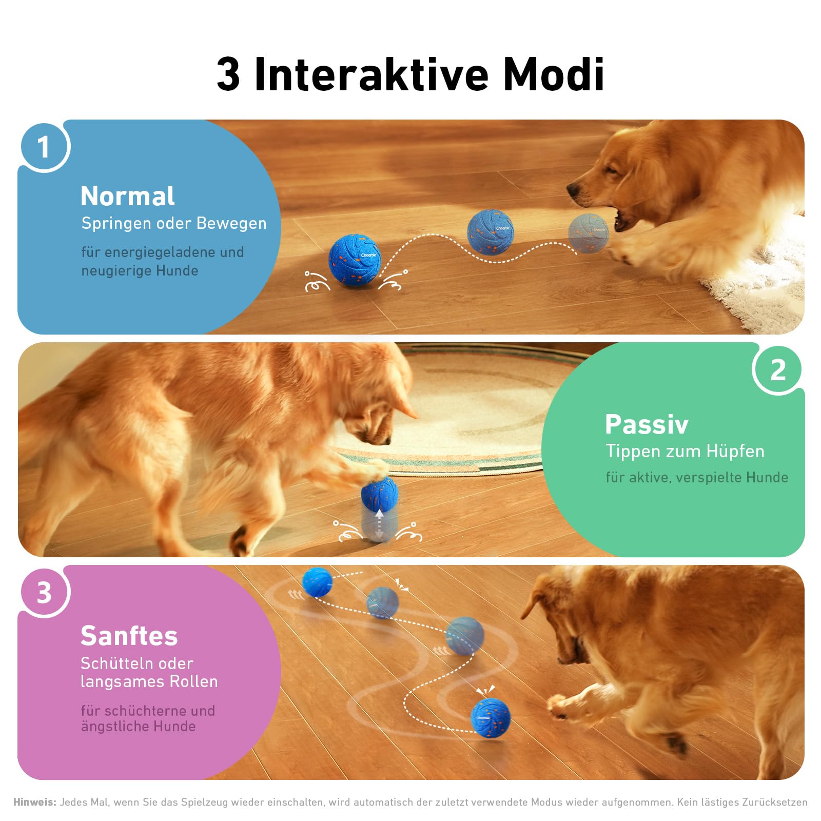 Cheerble Wicked Ball AIR - Interaktiver Hundeball mit 3 Spielmodi, Blau | Selbstbewegendes Hundespielzeug mit E-TPU Hülle, USB-C, IPX7 Wasserdicht, Ideal für Mittelgroße bis Große Hunde.