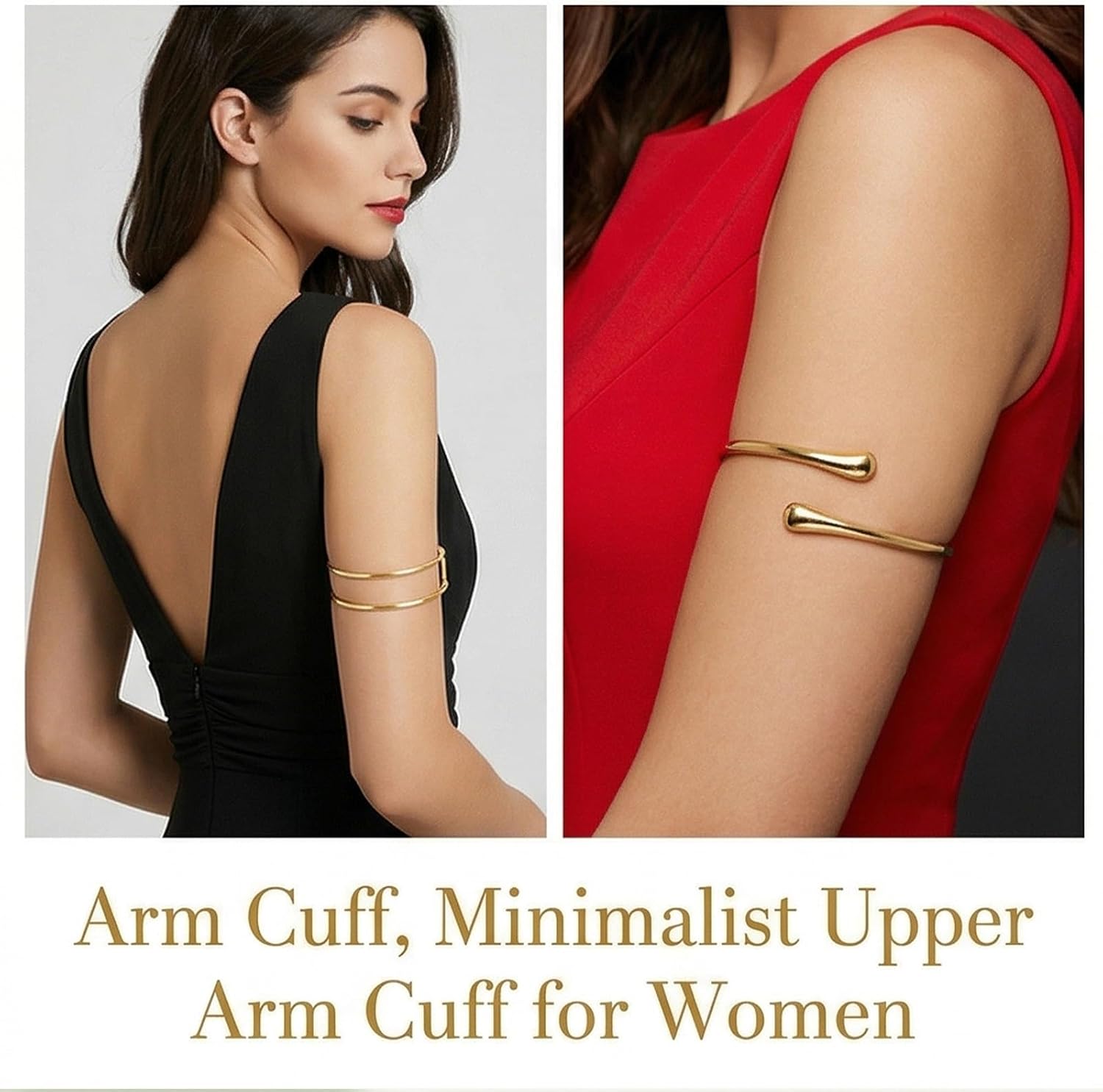 2Pcs Arm Cuff Jewelry for Women Minimalist Adjustable Gold Upper Arm Cuff Bracelet Bangle Open Stackable Boho Armband Jewelry for Summer Beach Wedding Party Festival Gifts