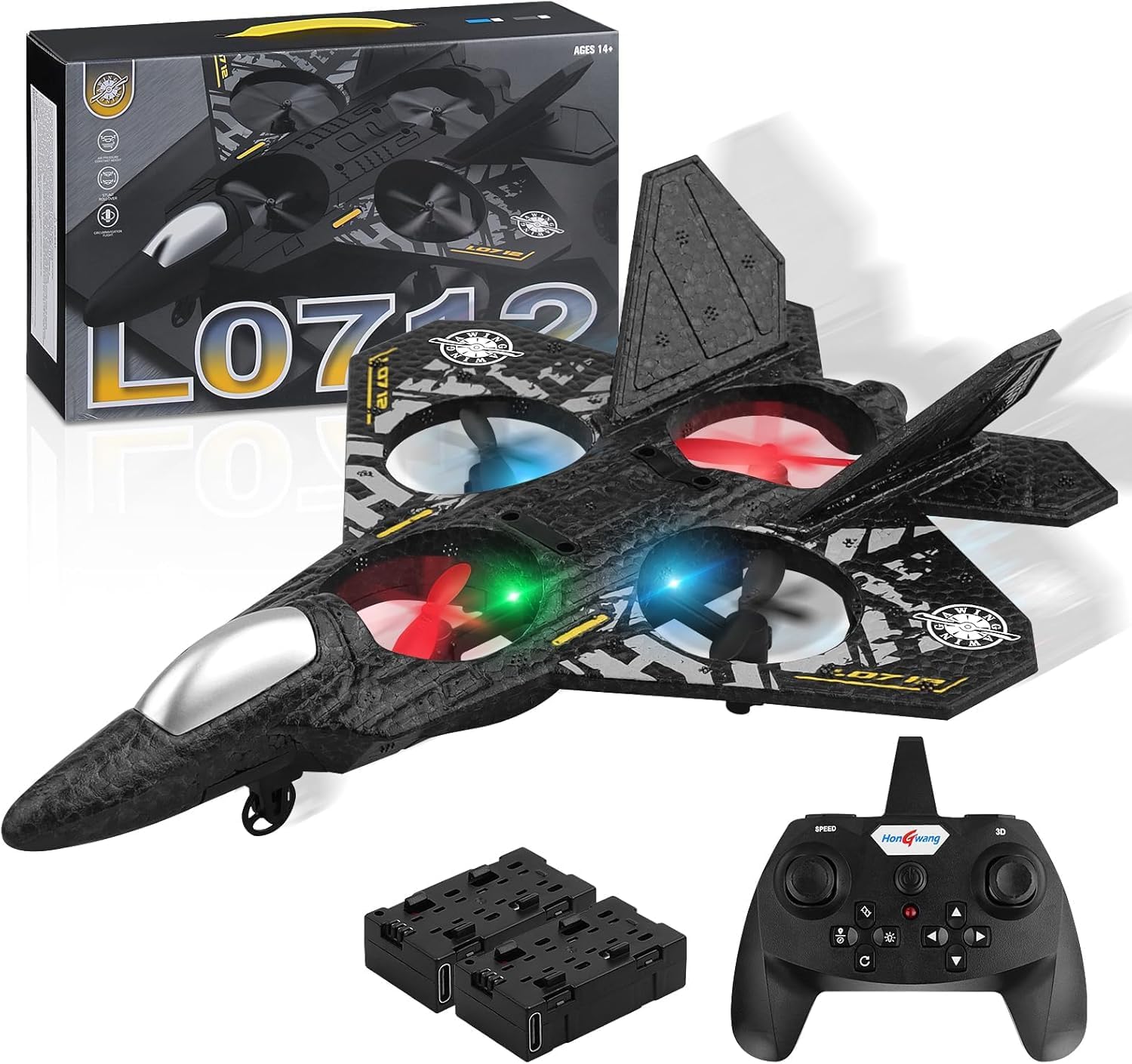 RC Plane, 2.4GHz Remote Controlled Aeroplane L0712 Quadcopter Floating Fighter Aircraft RC Aeroplane RTF for Beginners/Children/Adults, APlane Toy with Coloured Lights USB Charging