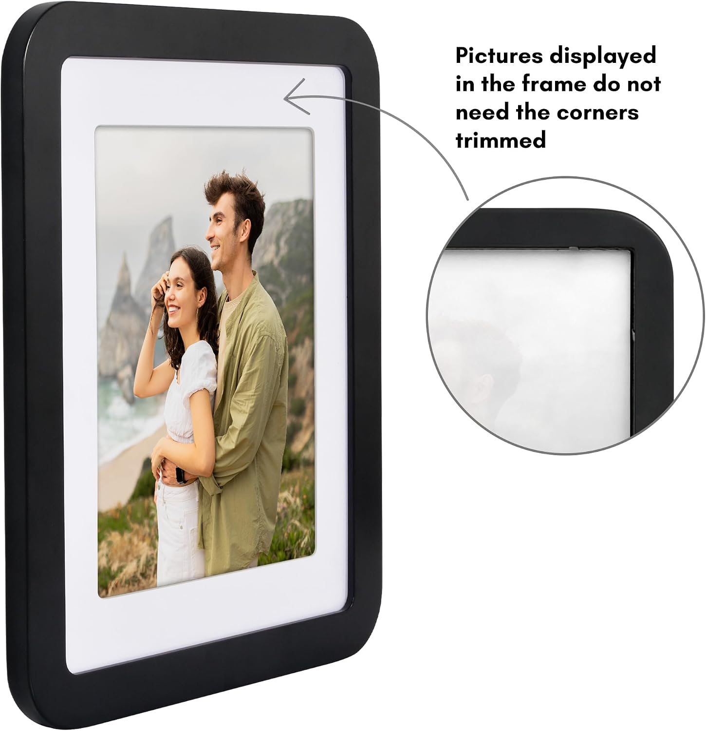 Americanflat 11x14 Picture Frame with Round Corner Molding - Use as 8.5x11 Frame with Mat or 11x14 Frame Without Mat - Mod Collection - Black Photo Frame with Shatter-Resistant Glass for Wall Display