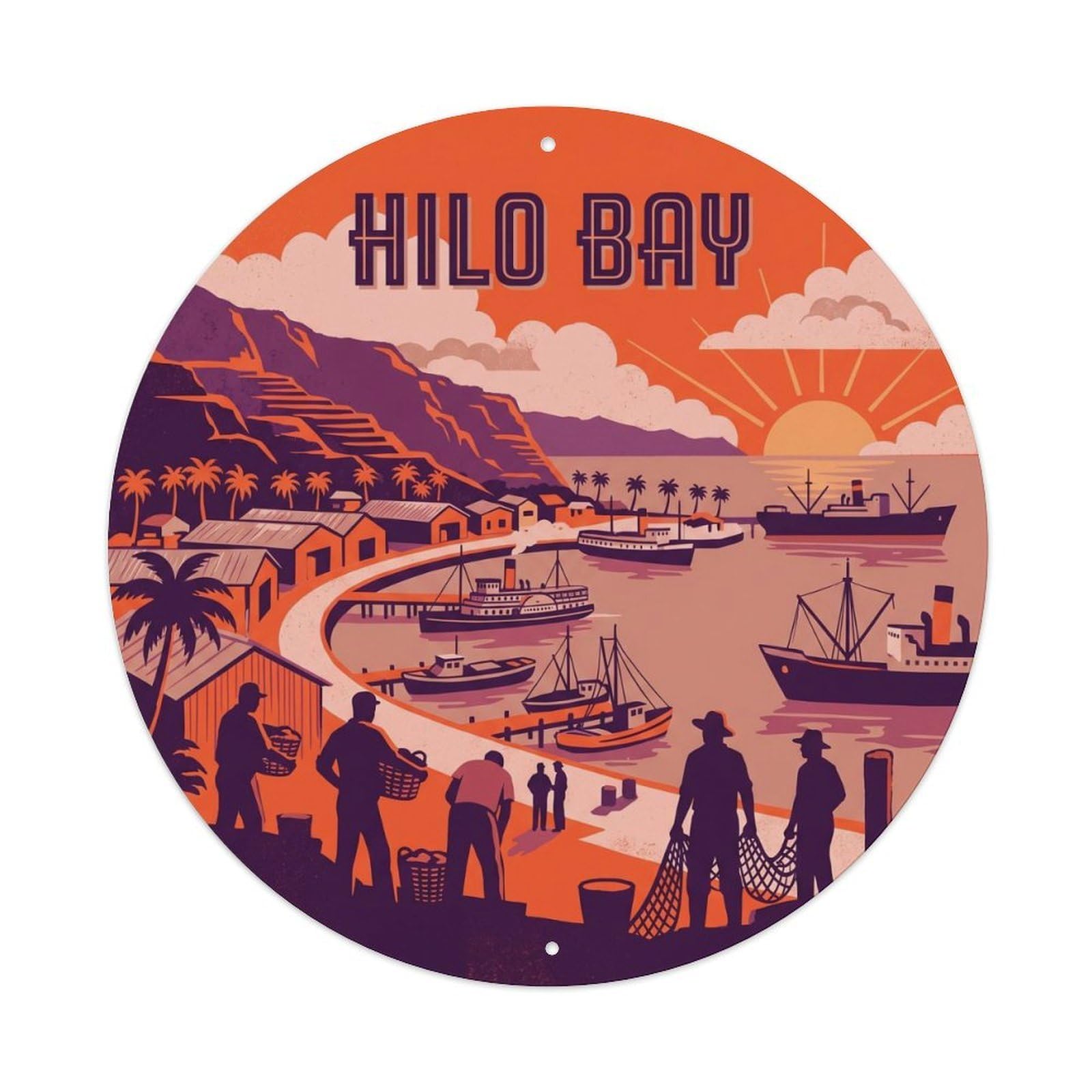 Hilo Bay Front Hawaii Island Getaway Ocean Coast Beach Metal Tin Sign