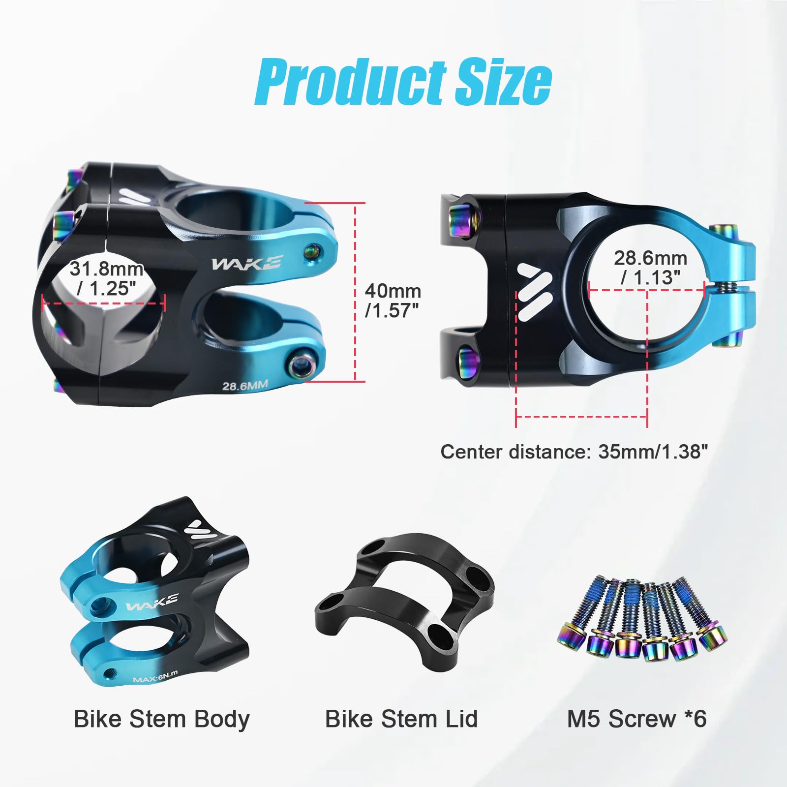 ROADNADO Attacco manubrio bicicletta 31,8 mm, manubrio 35 mm, manubrio corto MTB in lega di alluminio CNC, leggero 0 gradi, per MTB, BMX, mountain bike, bici da corsa