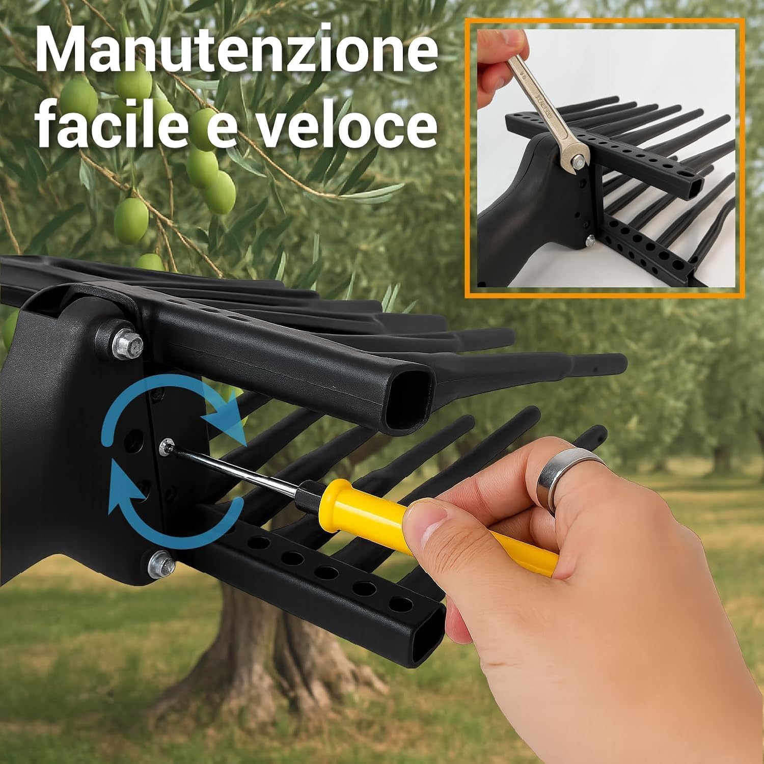 Abbacchiatore Elettrico per Olive 12V con Asta Telescopica in Alluminio 400w, Movimento Alternato 800 battiti/min, Pettine in Tecnopolimero, Cavo 15 m, Scuotitore Professionale Raccolta Olive