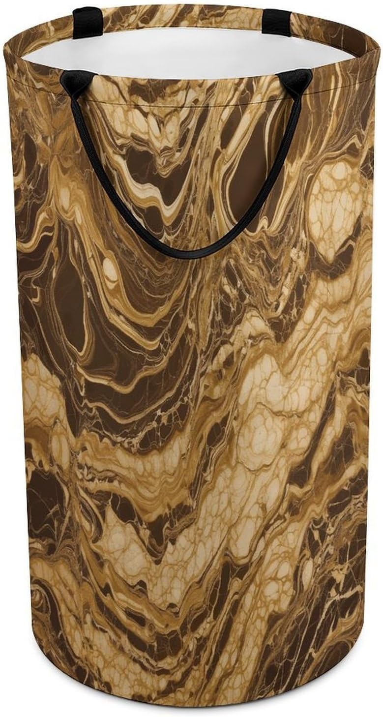 Golden Marble Laundry Hamper Large Collapsible Laundry Basket with Handles Waterproof Clothes Hamper Portable Dirty Clothes Basket for Bedroom Laundry Room Closet Bathroom