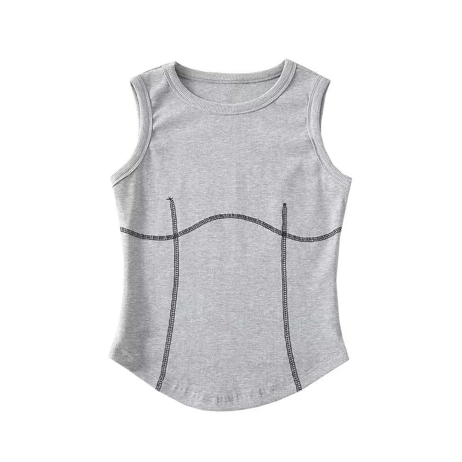 Gilet pull col rond gris pour femme en taille L avec ourlet incurve