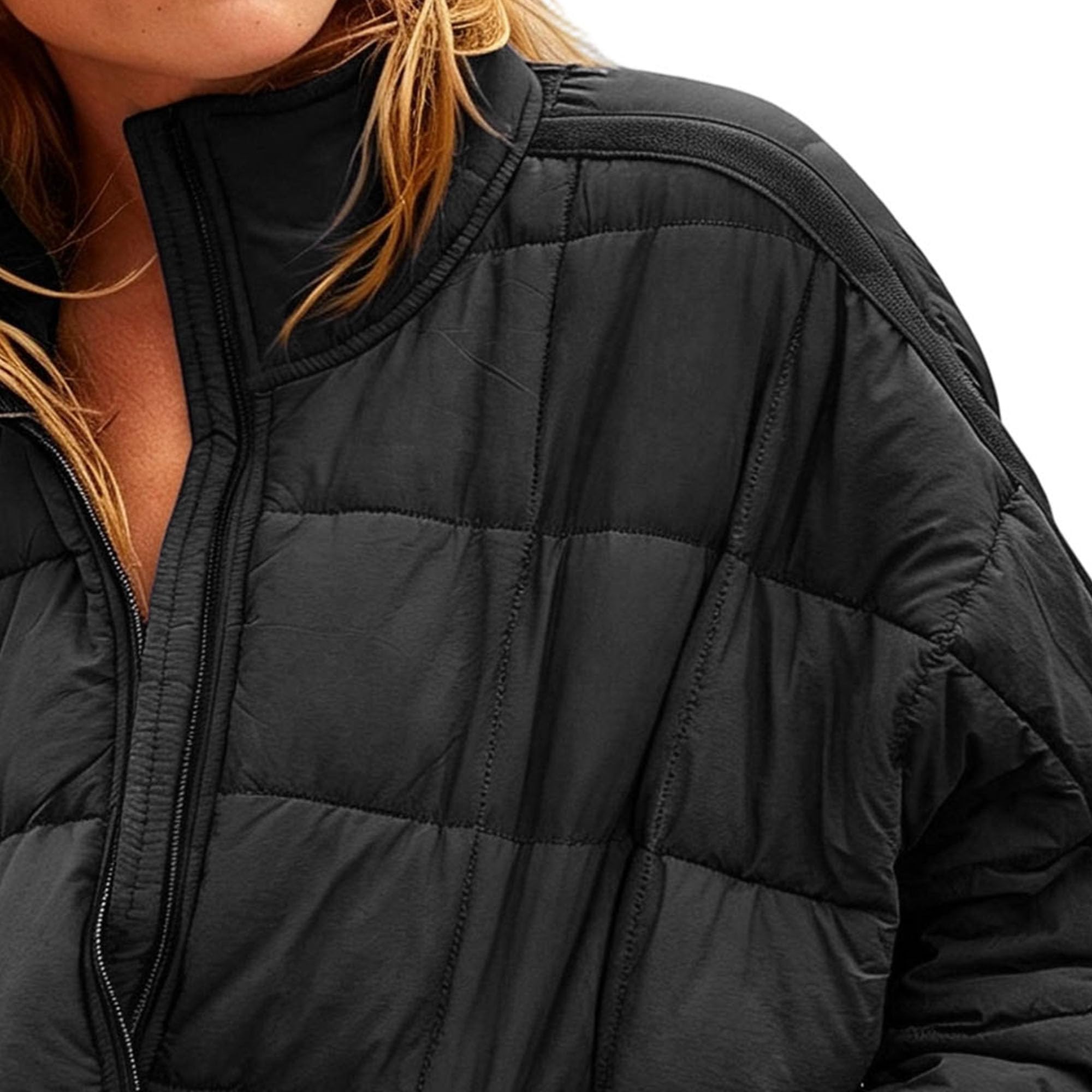 Piumino da donna caldo con zip intera, trapuntato, casual, colletto alla
