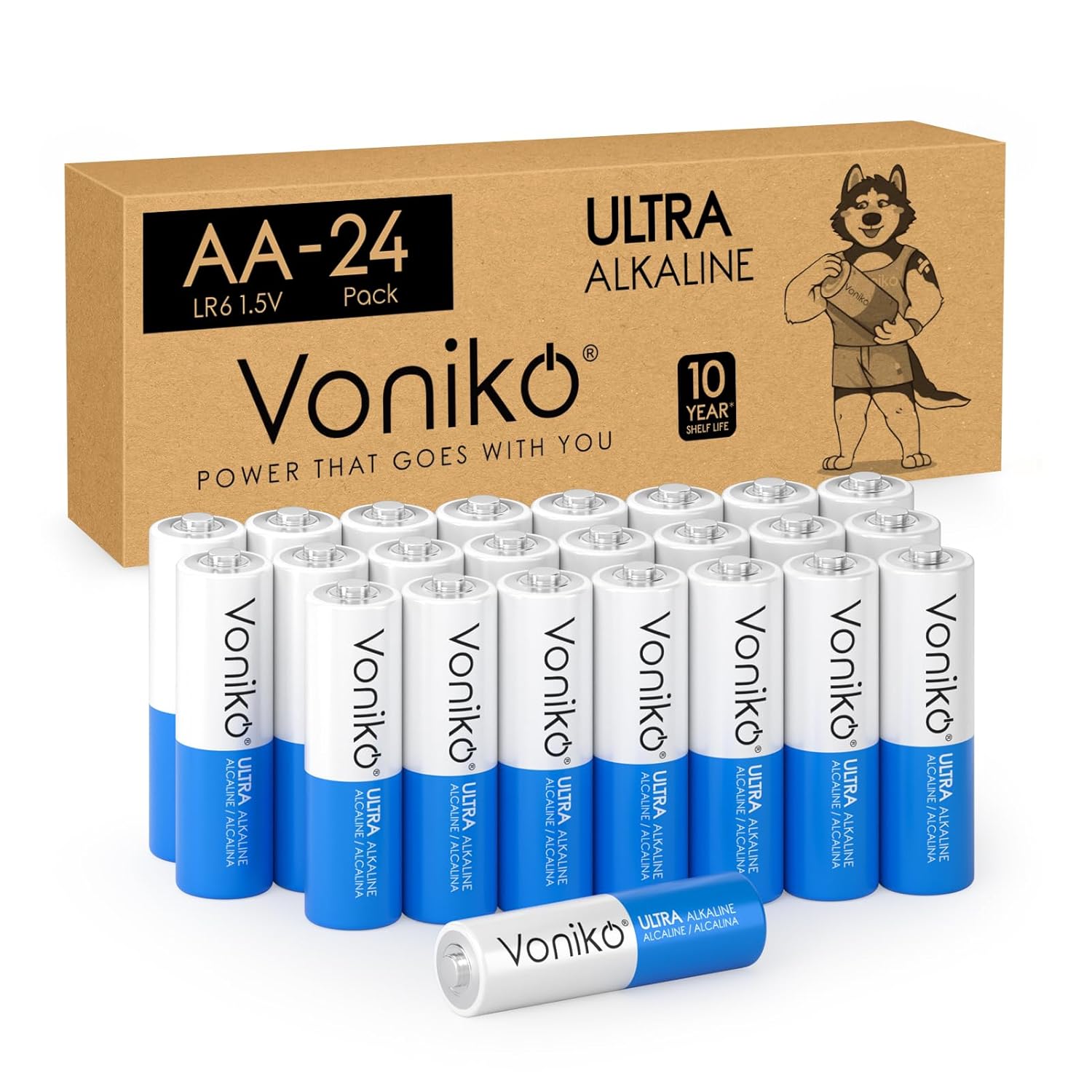 Voniko - Premium Grade AA Batteries - 24 Pack - Alkaline Double A Battery - Ultra Long-Lasting Leakproof