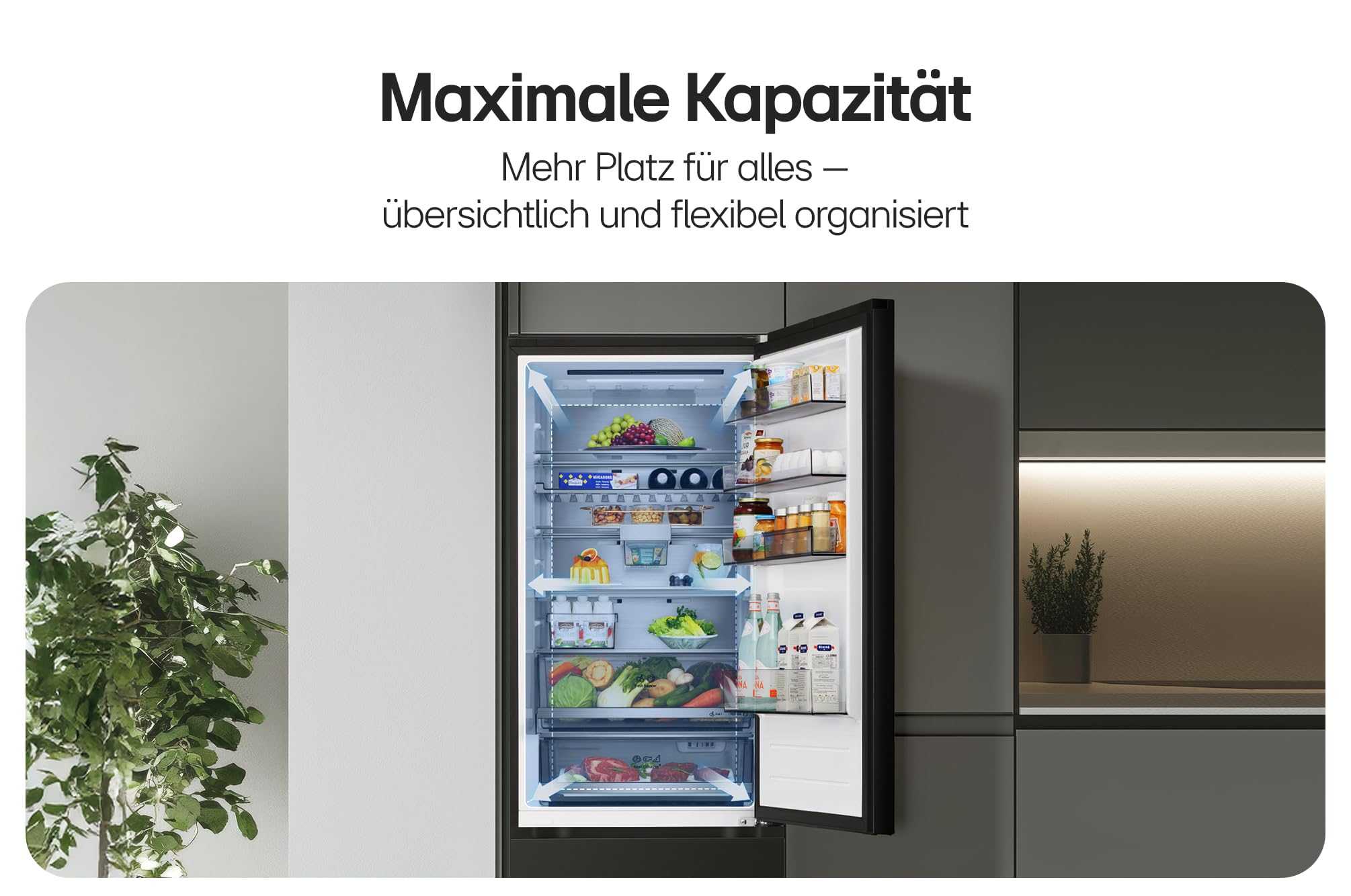 LG GMBS30SDEP SLIM Fit&Max Multi-Door Kühlschrank mit Gefrierfach (580 L, Energieklasse D) vollintegrierbar oder freistehend, DoorCooling+, LinearCooling, Schwarz