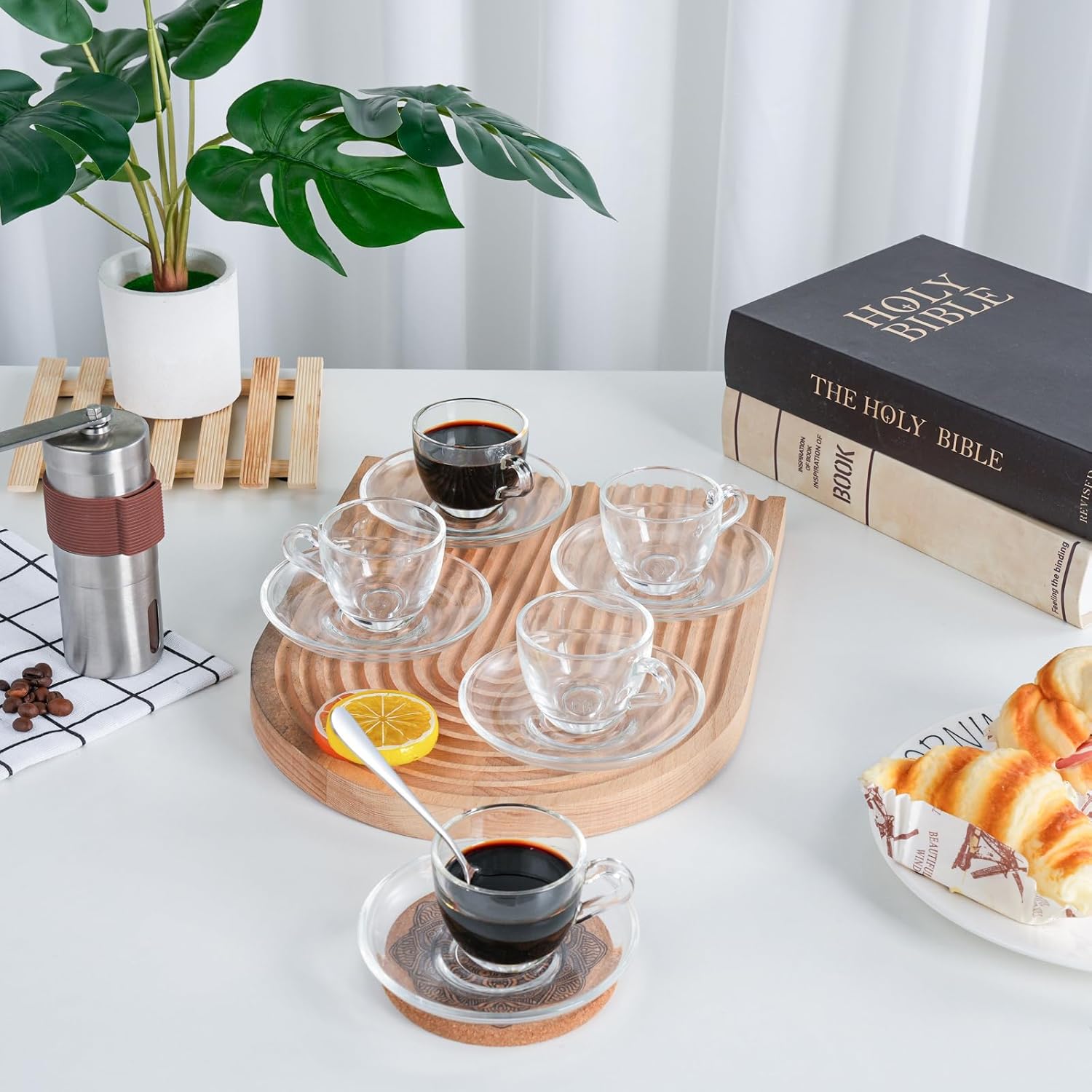 Glass Espresso Shot Cups with Saucers Set of 6, Clear Small Demitasse Cup with Stainless Steel Spoons, Dishwasher & Microwave Safe Tiny Coffee Mugs Only for Espresso, 2.5OZ/75M - Image 6