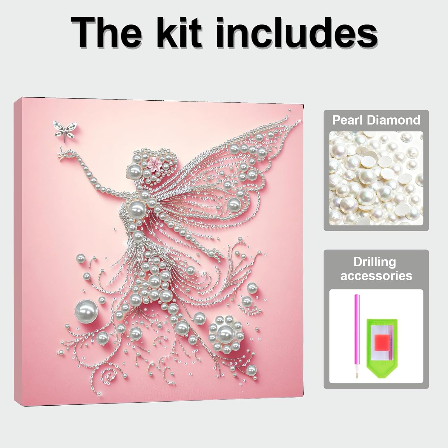 DIY Pearl Painting Kit with Wooden Frame, 3D Plastic Pearl Gemstone Ocean Art Craft for Adults Beginners, Diamond Art Kits for Adults, Home Wall Decor Ready Gift for Women(Angel Girl)(30 * 30cm)