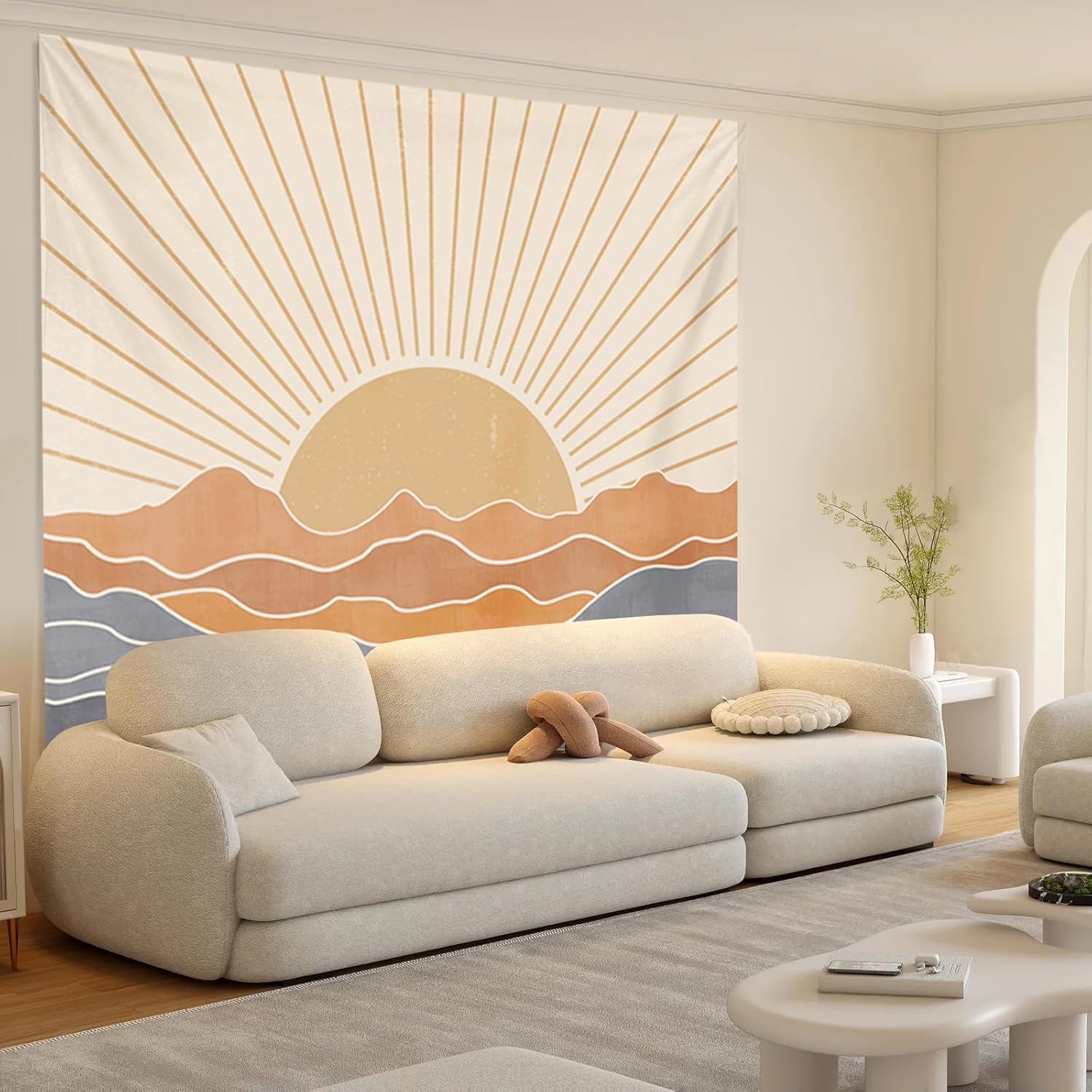 Apdidl Extra Large Boho Tapestry Wall Hanging for Bedroom Aesthetic 71"x90", Bohemian Vintage 70s Rainbow Sun Tapestries for Living Room, Big Retro Hippie Sunset Sea Backdrop for Dorm Room Decor