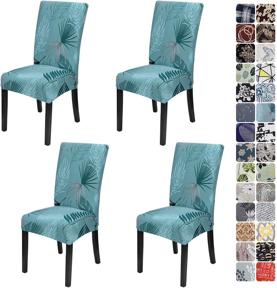 JOTOM Stretch Modern Dining Chair Covers, Chair Protector, Removable Soft Spandex Slipcovers for Hotel, Party, Wedding, Dining Room, Kitchen (Leaf A, Pack of 4)