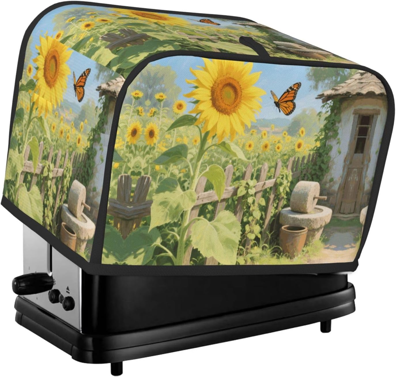 Yellow Sunflower and Butterfly Toaster Cover 2 Slice, Waterproof Bread Machine Covers with Pockets Universal Size Kitchen Small Appliance Cover with Handle, Dust and Fingerprint Protection