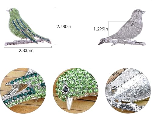 Miniatura 6 de Alilang - Broche con diseño de pájaro con brillantes, color plateado, color azul y verde