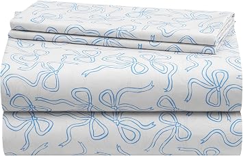 Urban Lifestyle 4 Piece Sheet Set, Including Top Sheet, Fitted Sheet and 2 Pillow Cases, Coquette Bow, Baby Blue, Queen