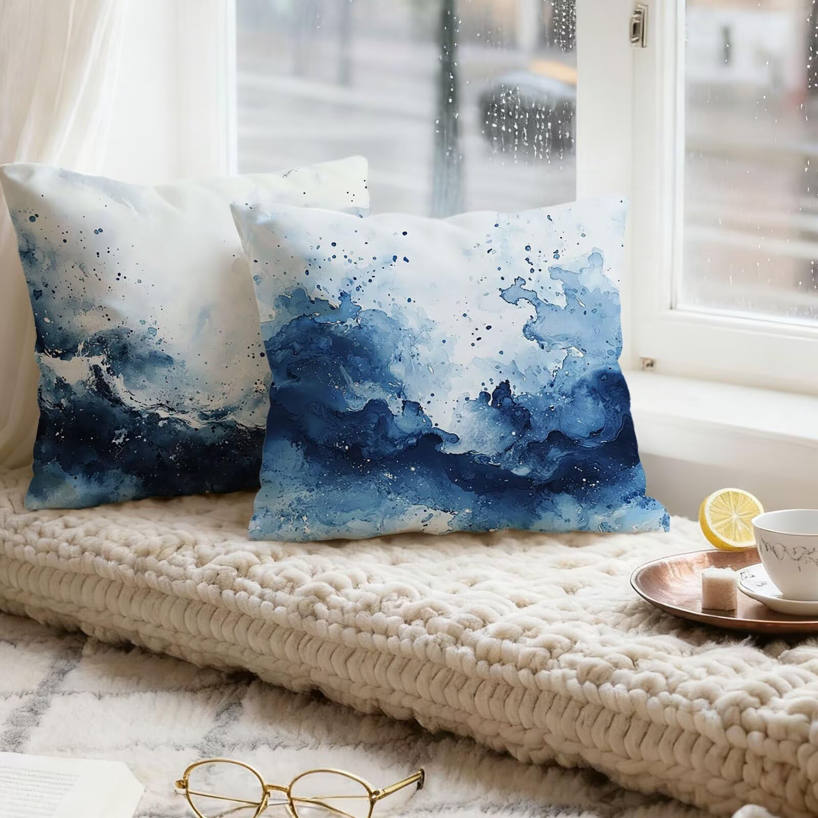 Azul Marino Funda Cojin 60x60 Blanco Funda Almohada 60x60 Cojines Sofa Súper Suave Fundas Cojines Decorativos Fundas Almohadas 4 Piezas Cervicales y Cuello, para Hogar Cama Salon Decoracion E - 725