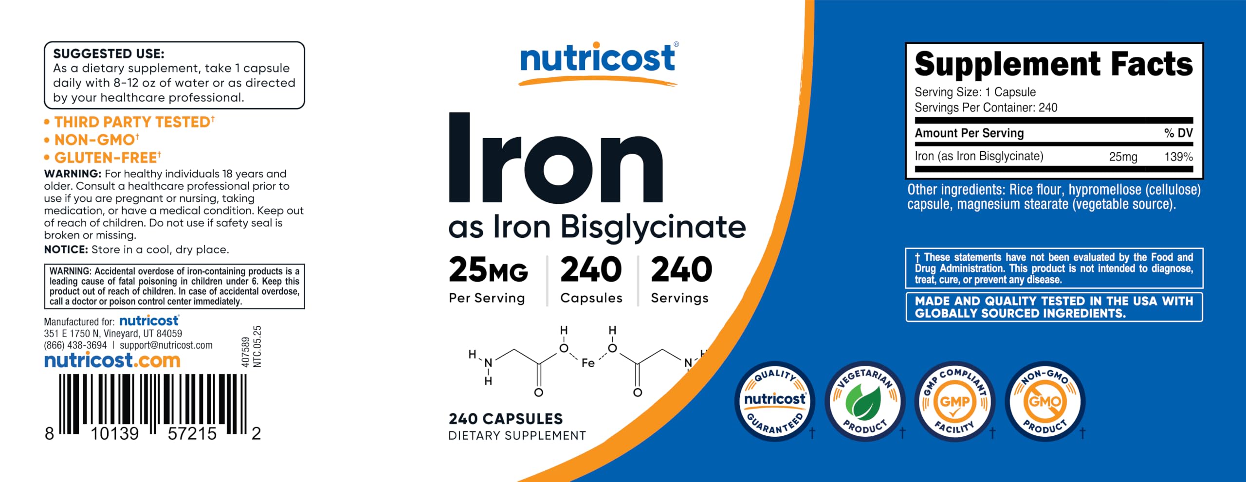 Nutricost Iron Bisglycinate Supplement (25mg) 240 Capsules, Gentle Iron — Amazon image 6