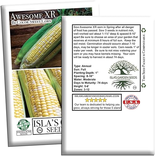 Miniatura 7 de Semillas de maíz dulce bicolor "Awesome XR" para plantar, más de 50 semillas por paquete, semillas de jardín de Isla (semillas de jardín de Isla)