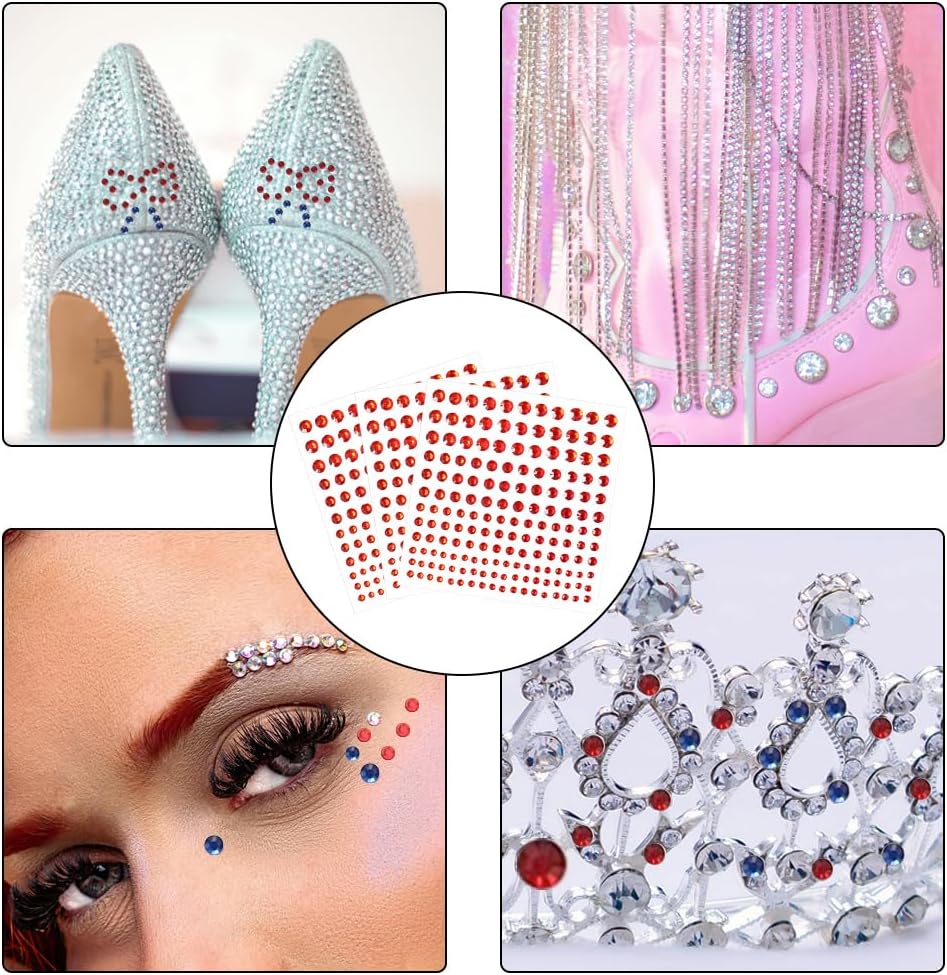 5 Sheets Self Adhesive Pearl Stickers, Flat Back Pearls Sticker, 4 Size Self Adhesive Rhinestone Gem Stickers for DIY Crafts Craft Card Decorations Nail Art Beauty Makeup (Red) - Image 2