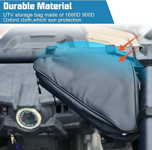 Miniatura 6 de SUNPIE Bolsas de almacenamiento de techo UTV con barra enrollable, bolsa triangular compatible con Polaris RZR Ranger Honda Talon Pioneer Kawasaki