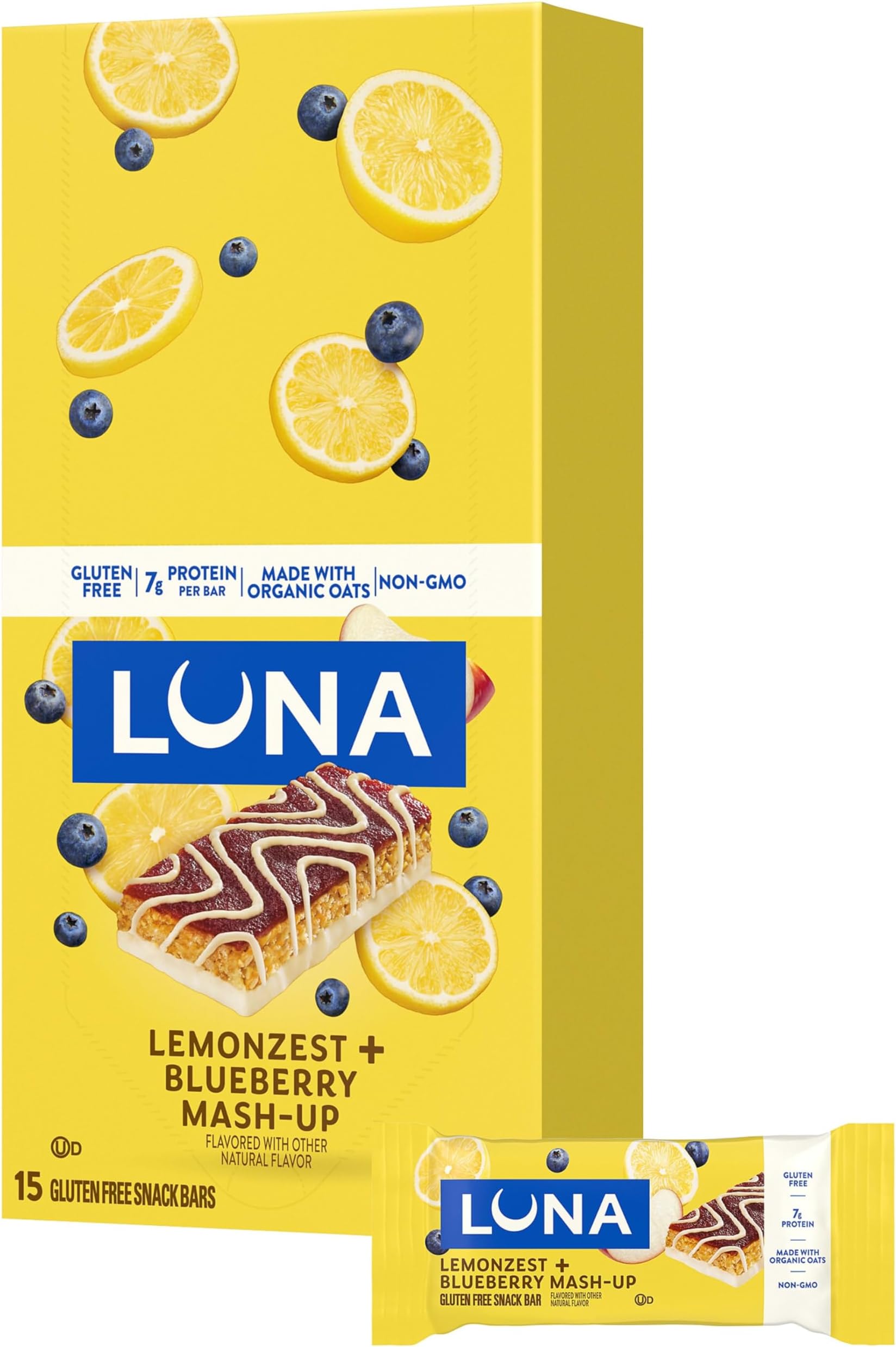 - LUNA Bar Mash-Ups LemonZest + Blueberry, Gluten Free Snack Bars, 15ct
