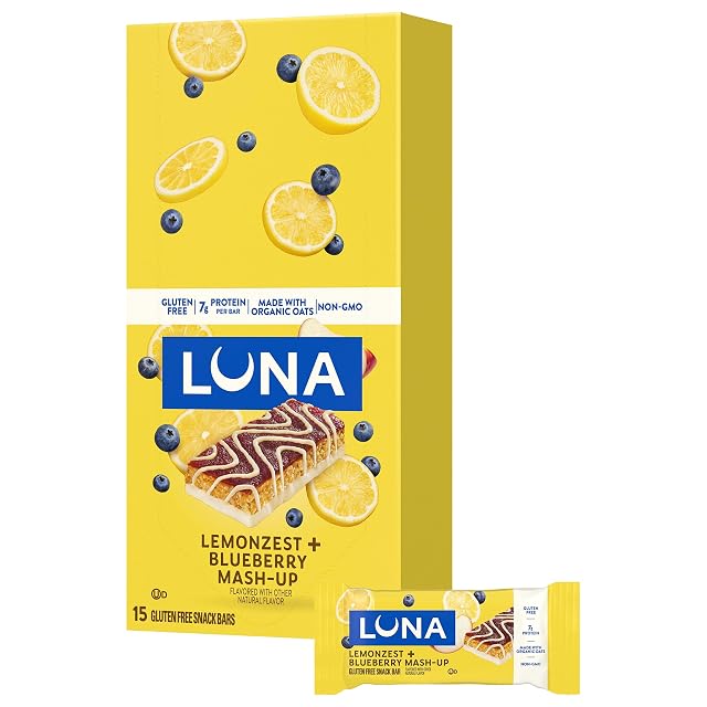LUNA Bar - Mash-Ups LemonZest Blueberry Flavor - Gluten Free Snack Bars - Non-GMO - Protein Bars -