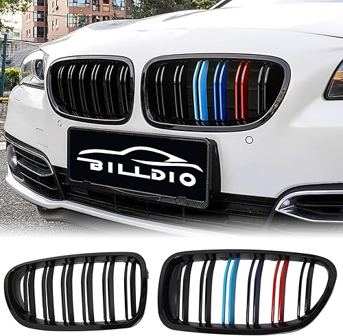 Miniatura 7 de Rejilla frontal F10 para riñón con doble listón, color negro brillante, compatible con BMW Serie 5 2010-2017, F10, F11, F18, Sedan 520i, 528i, 535d