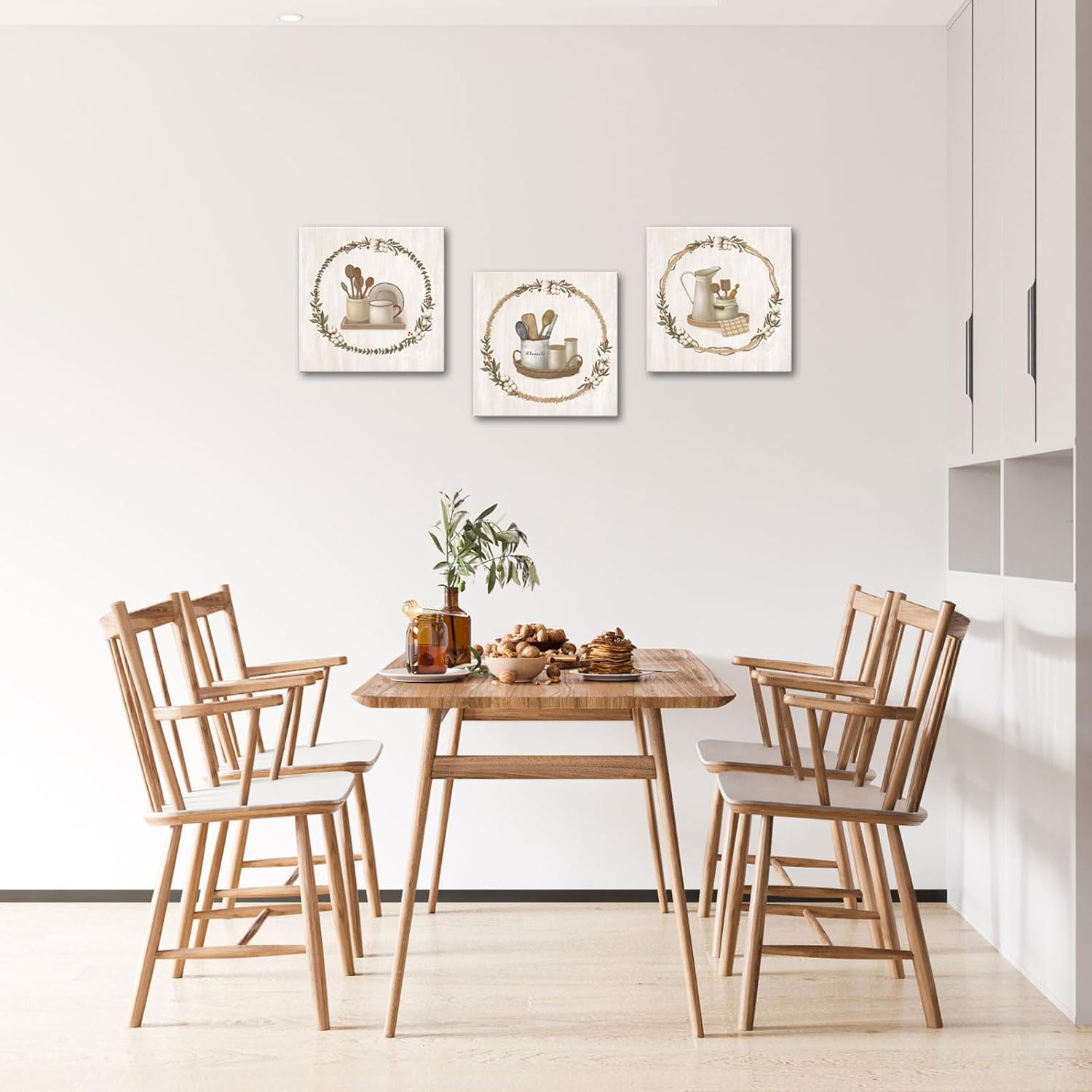OuElegent Kitchen Canvas Wall Art Beige Cooking Utensils Painting Vintage Tan Kitchen Decor Art Prints for Home Decor Framed 12"x12"x3pcs (Beige)