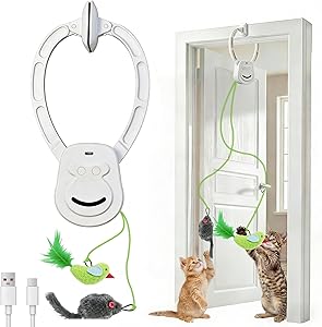 Interactive Cat Toys for Indoor Cats, Dual Modes Automatic Hanging Cat Toy with Quiet Motor, USB Rechargeable, Flying Bird Feather Mouse Toy for Kittens, Bored Adult Cats & Multi-Cat Households