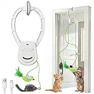 Interactive Cat Toys for Indoor Cats, Dual Modes Automatic Hanging Cat Toy with Quiet Motor, USB Rechargeable, Flying Bird Feather Mouse Toy for Kittens, Bored Adult Cats & Multi-Cat Households