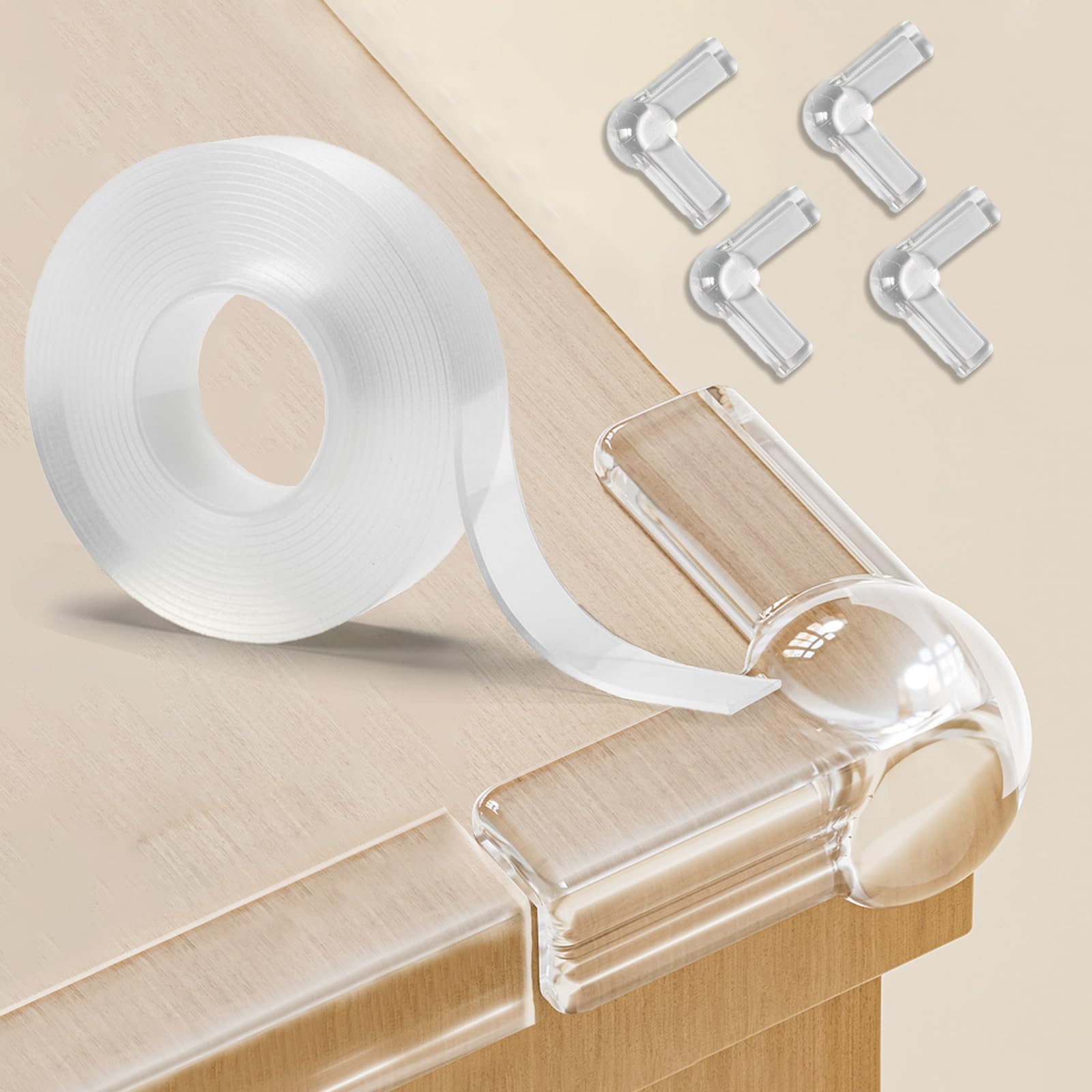 5 Pack Corner Protectors for Baby, 9.8ft Edge and 4 Clear Table Corner Protector, Transparent Furniture Cabinet Guards for Kids Child Safety