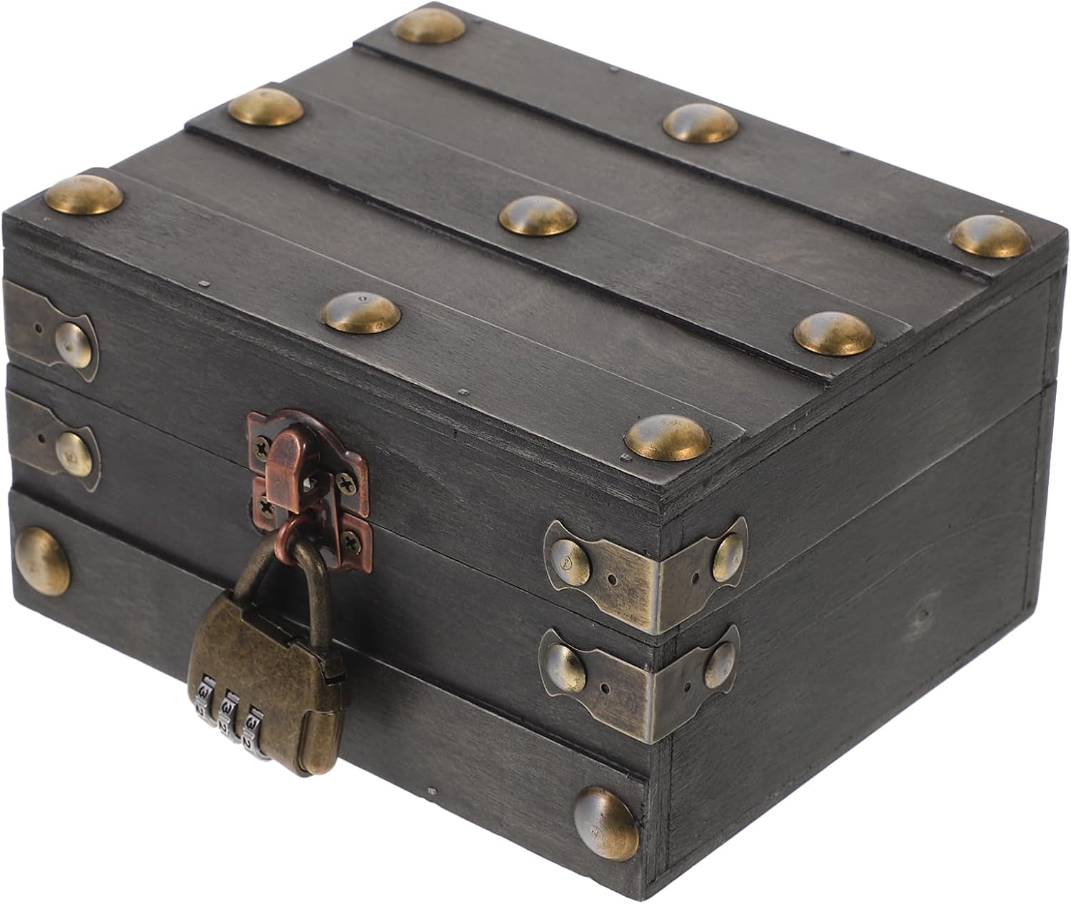 Uonlytech Wooden Chest Box with Lock, Vintage-Style Treasure Chest, Multi-Functional Jewelry Organizer, 5.82 x 4.72 x 3.22 Inches, Gray