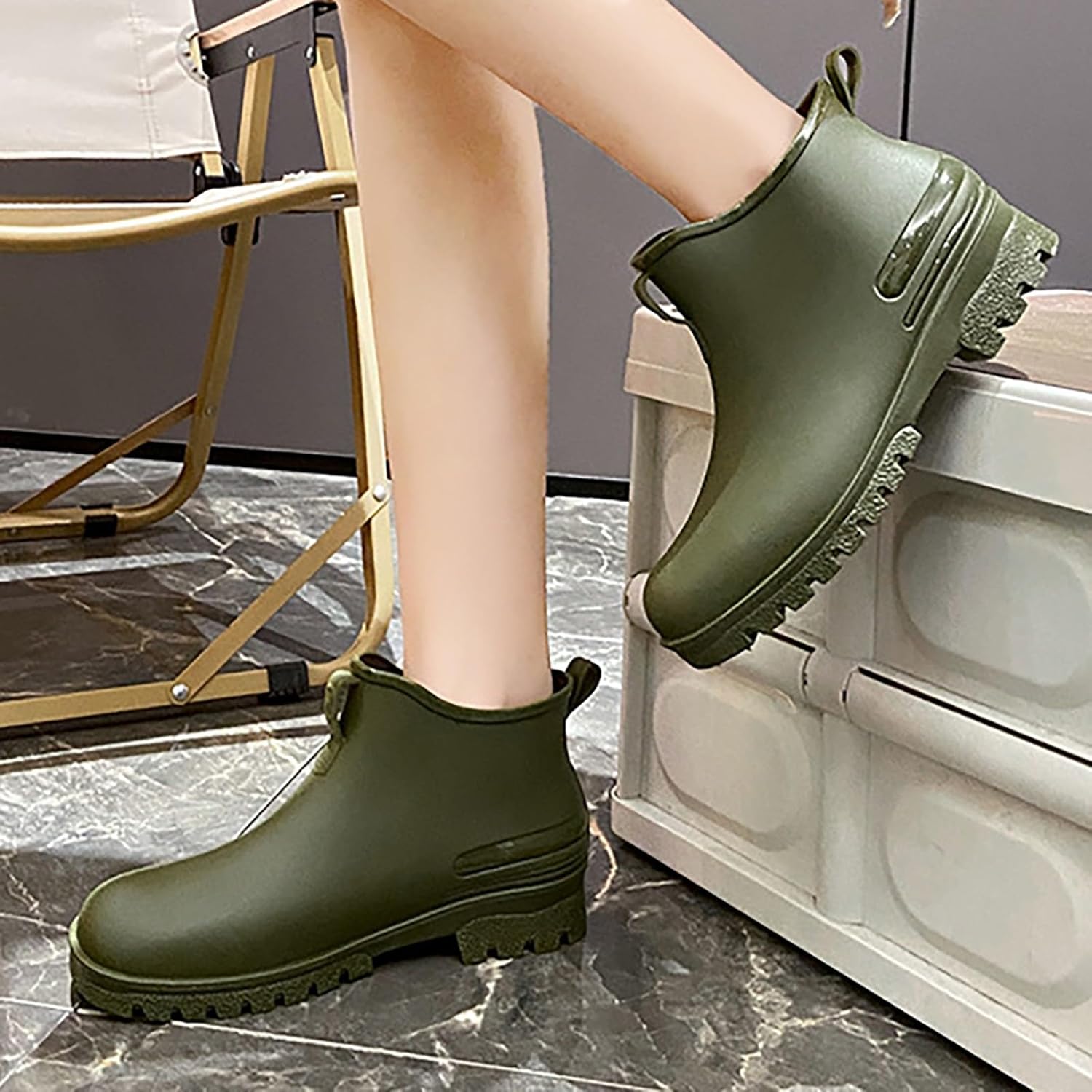 Womens Rain Boots Wide Width Ankle Rain Boots for Women Fashion Waterproof Platform Rubber Chelsea Rainboots Comfortable Non Slip Outdoor Work Garden Short Shoes for Fishing, Gardening