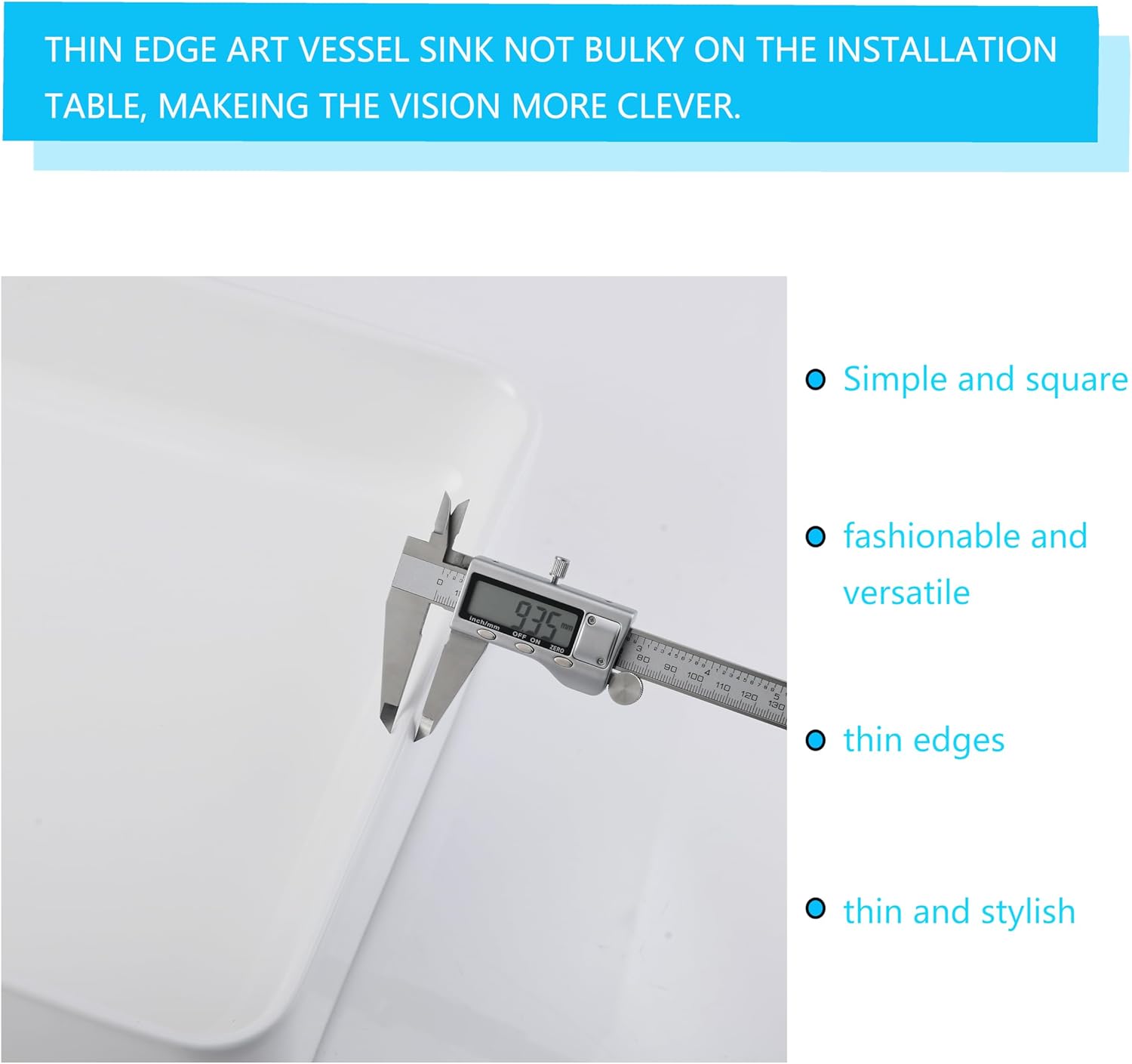 20 Inch Bathroom Sink Rectangular Above Counter, 20x14 Inch Modern White Vessel Sink Porcelain Ceramic Countertop Hand Wash Vessel Vanity Sink Art Basin
