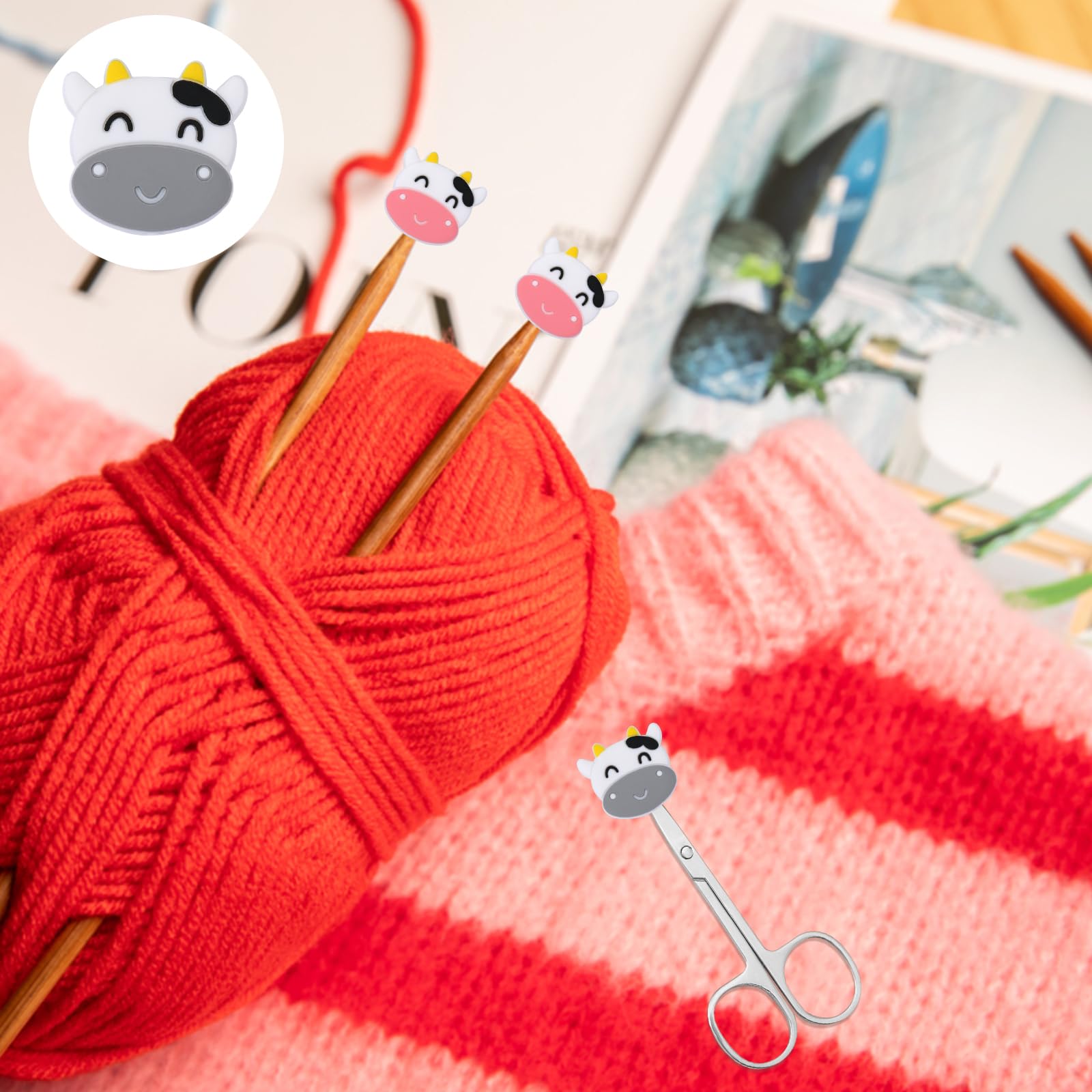 BEEFLYING 10pcs Knitting Needle Stoppers Cow Shape Knitting Needle Point Protectors Stitch End Caps for Knitting Supplies Accessories - Image 3