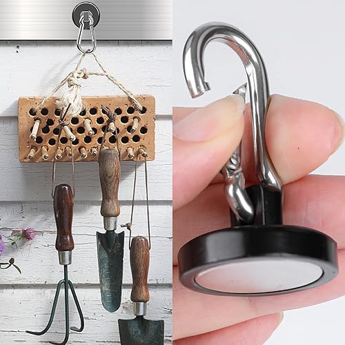 Miniatura 5 de MIKEDE Paquete de 6 ganchos magnéticos fuertes, ganchos magnéticos de neodimio de fuerza de tracción de 70 libras, crucero con mosquetones