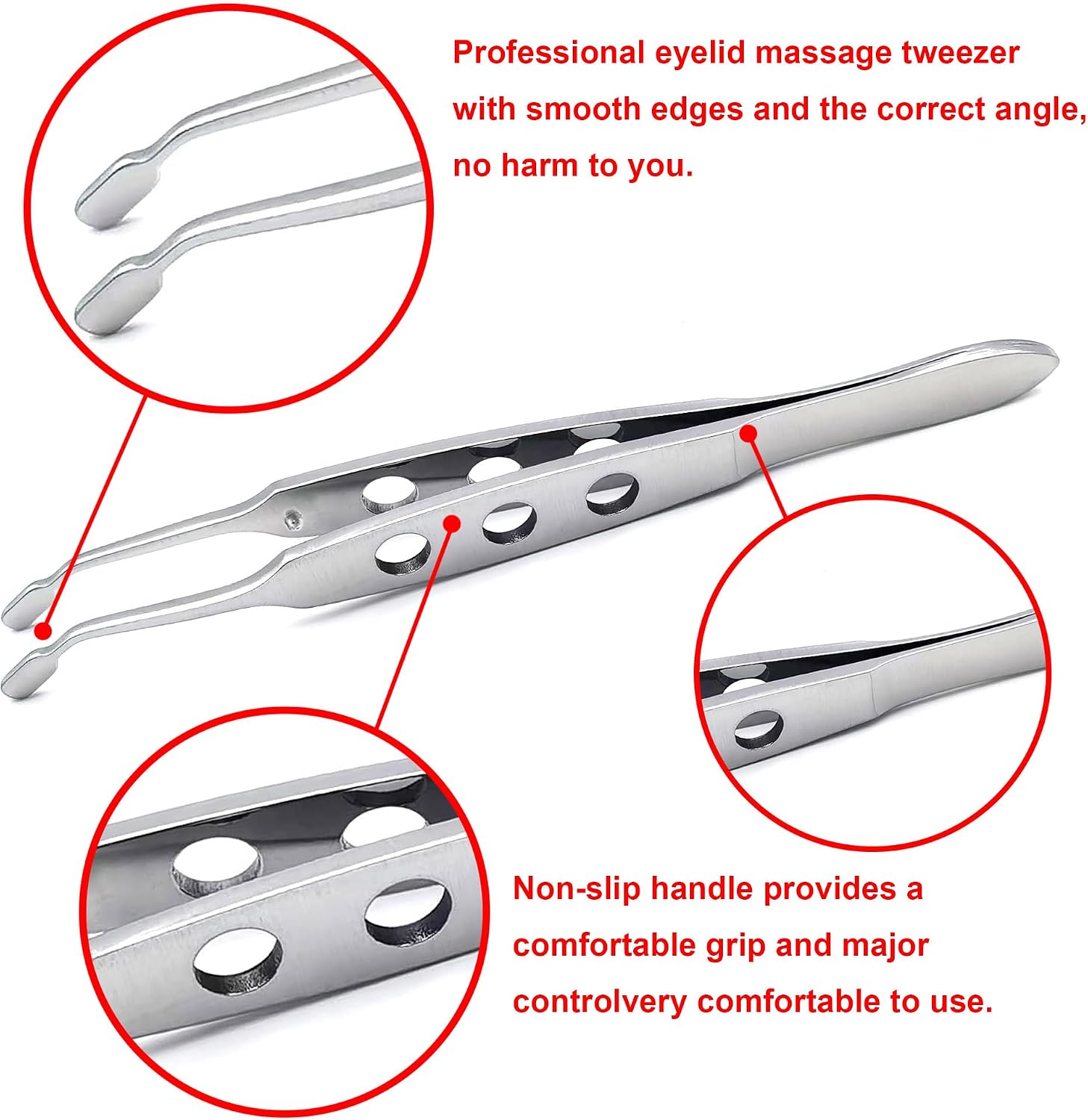 Meibomian Gland Expressor, Stainless Steel Eyelid Massage Professional Face Care Craft Tools for Dry Eyes, High Precision Tweezer Tools - Rectangle Tip