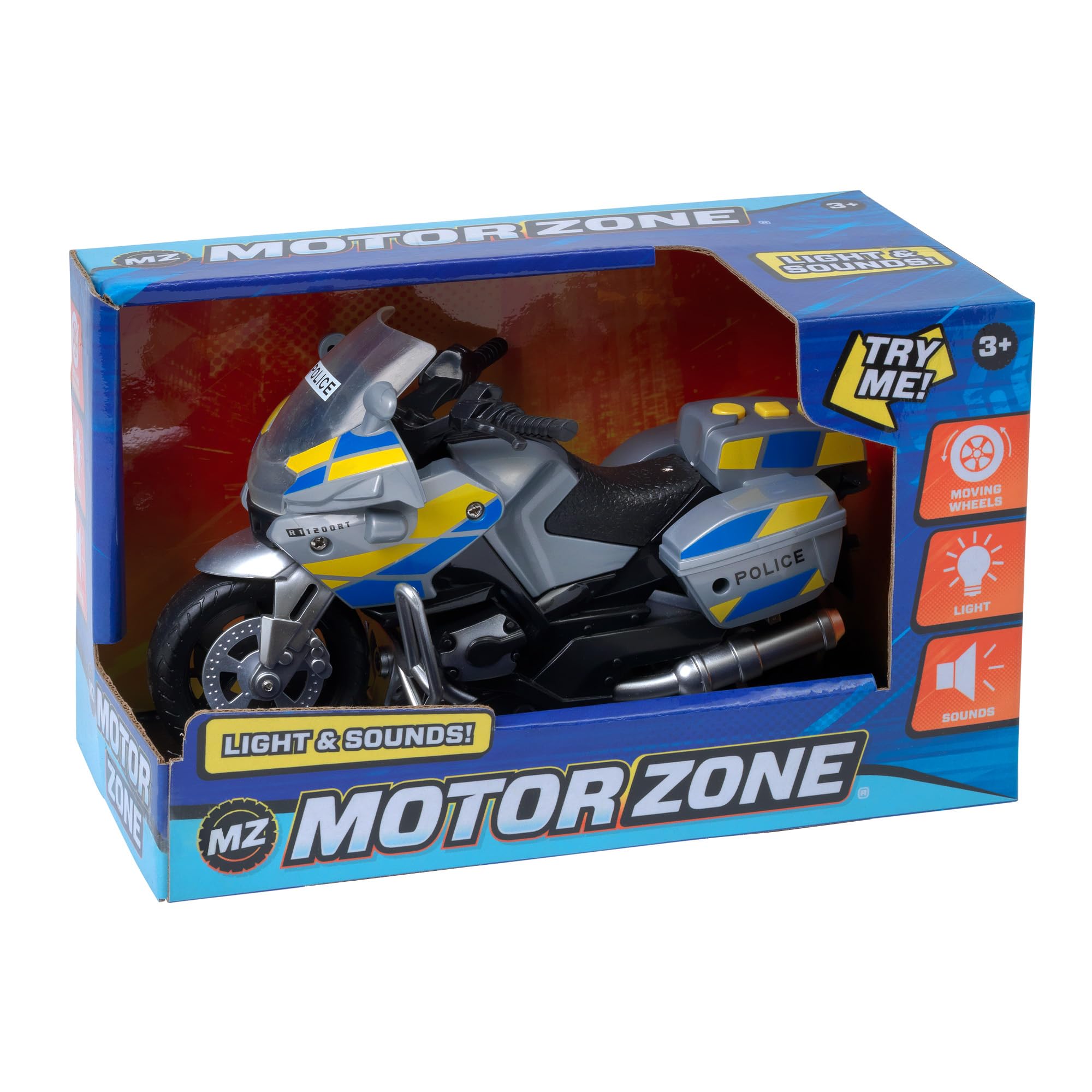 Motor Zone John Adams | 18cm Police Bike with lights and sound | Kids' Play Emergency Vehicles | Batteries included | Ages 3+
