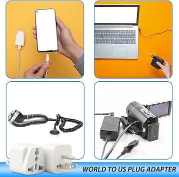 3 Pack Europe to US Plug Adapter, UK to US Plug Adapter, India to US Plug Adapter, American Plug Adapter for EU, UK, IN, AU, CN, IT, BR, CH-Type B, White