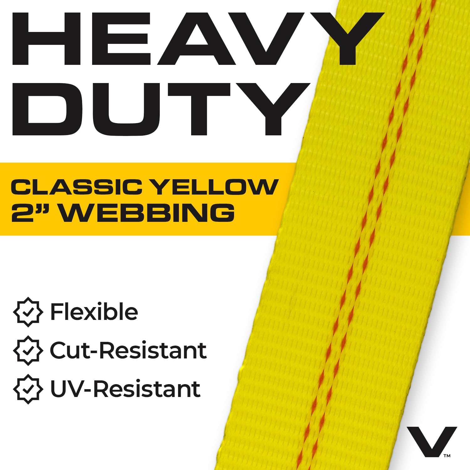 VULCAN Car Tie Down with Snap Hooks - Lasso Style - 2 Inch x 96 Inch - 4 Pack - Classic Yellow - 3,300 Pound Safe Working Load - Image 7