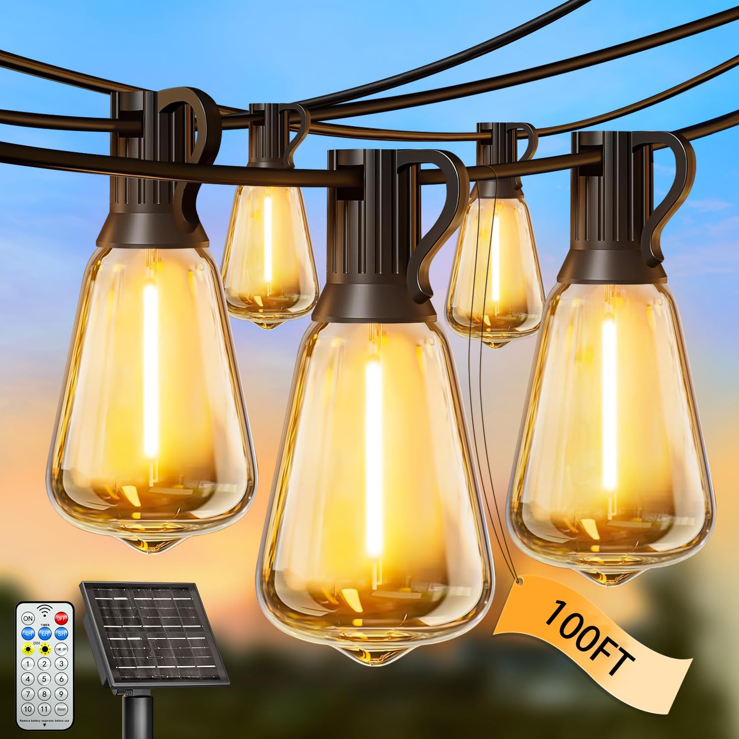 Skoiuc 100FT Solar String Lights Outdoor Waterproof with Remote