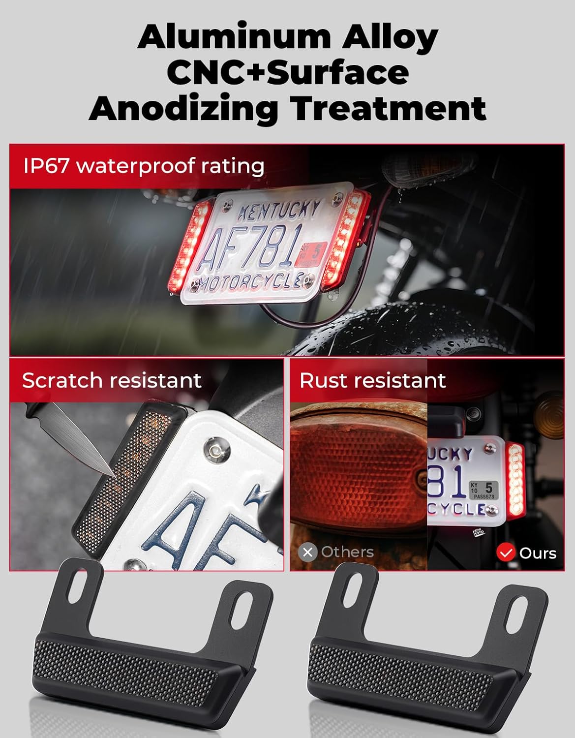 KEMIMOTO Universal Motorcycle Brake Light with Turn Signals 12V Compact Dual Color Dirt Motorcycle Tail Light License Plate Indicator Light Waterproof, Black