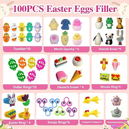 Miniatura 3 de SQZUWIT 100 rellenos de huevos de Pascua, rellenos de huevos de Pascua, juguetes pequeños para recuerdos de fiesta, surtido para niños y niñas,