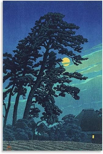 Póster de pintura al óleo de famosa mundialmente famosa Kawase Hasui, luna llena en Magome, arte japonés, impresiones artísticas para habitación de