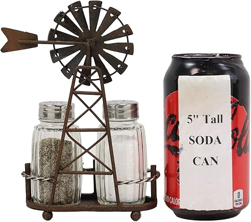 Miniatura 4 de Ebros 6.5 pulgadas de alto rústico granja molino de viento agrícola Outpost salero y pimentero soporte soporte de exhibición de cocina occidental