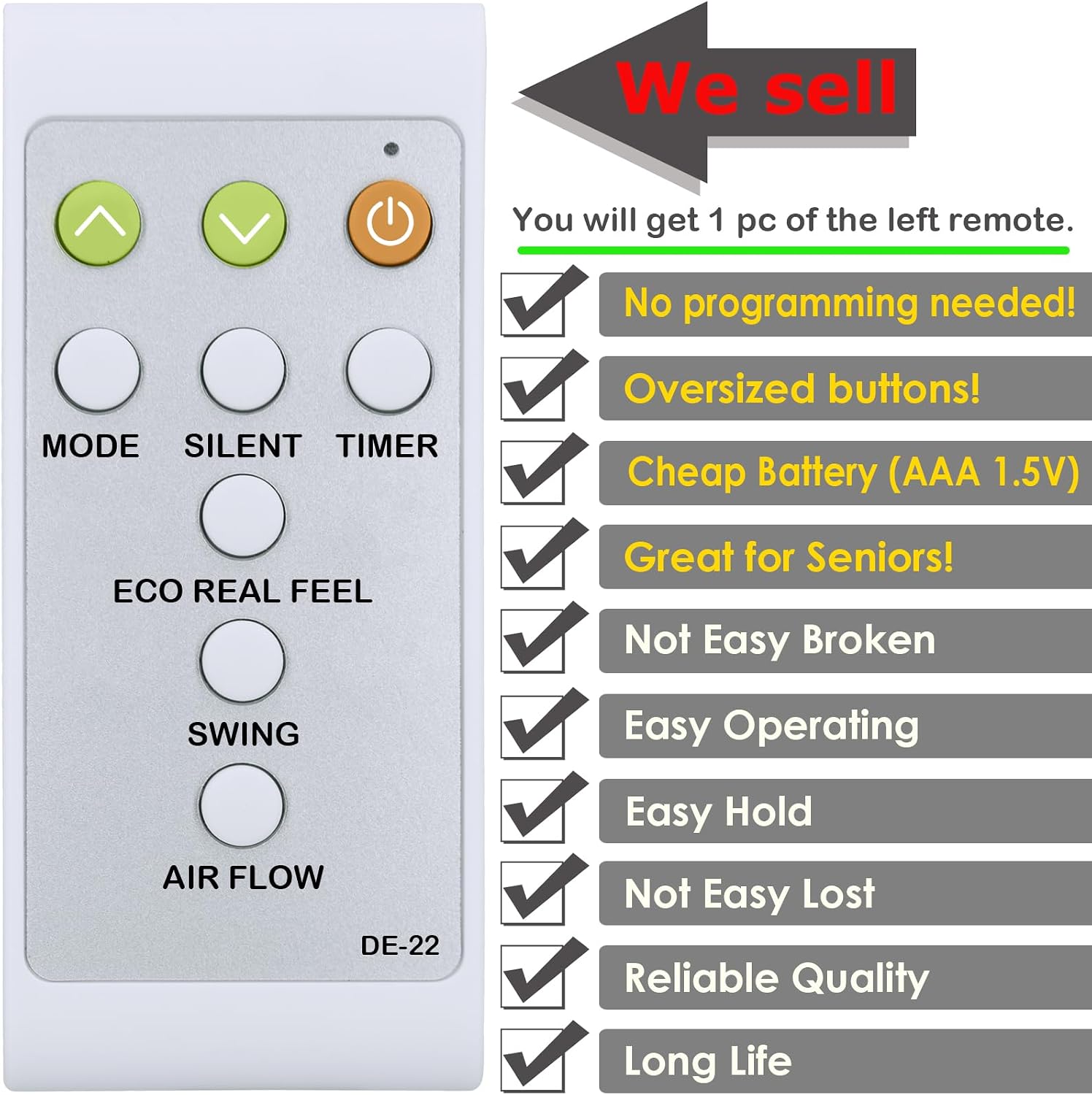 Replacement Remote Control for Delonghi Portable Air Conditioner 5515110981 PACEL390HLWKC-3ALBK PAC EL390HLWKC-3AL BK PACEL390HLWKC3ALBK PAC EL 92 SILENT PACEL92SILENT PAC EX130 ECOREAL FEEL BK (2020)