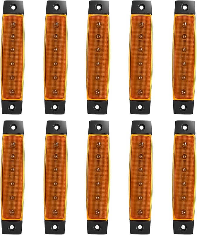 Barra de luz LED âmbar lateral 12 V FABOOD F com 6 LEDs para trailer e veículos – Kit com 10 unidades