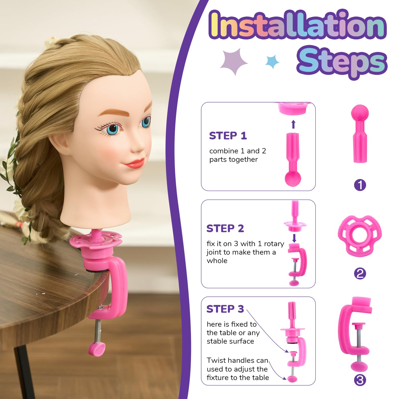 NEVERLAND 20 inch Testa per Parrucchieri 100% fibra sintetica Capelli Testa Parrucchiere Testa bambola da truccare e pettinare Manichino Pratica Modello Con Morsetto & DIY Hair Styling Tools - 5